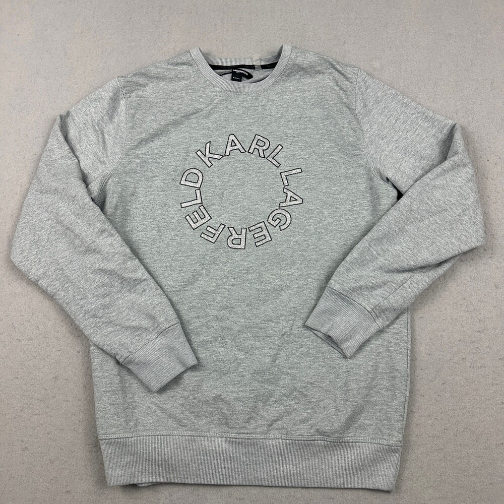 Karl Lagerfeld Paris Sweater Small Gray Embroidered Circle Logo Sweatshirt S